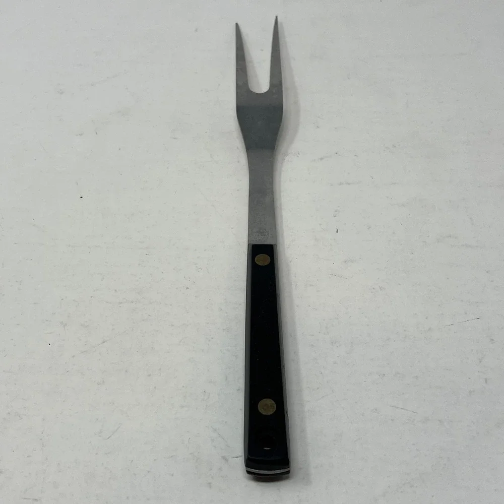 Vintage Flint Arrowhead Stainless Steel Meat Carving Fork Black Handle 10.5
